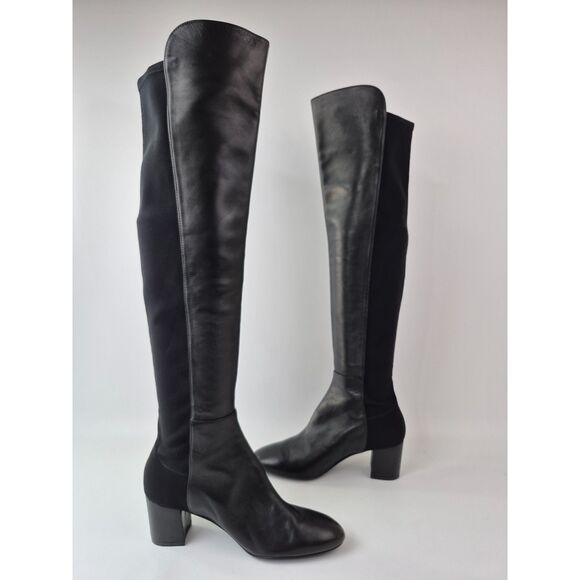 Stuart Weitzman Women's Black Stretch Leather Over-The-Knee Boots SG153 Size 6.5 - Picture 4 of 7